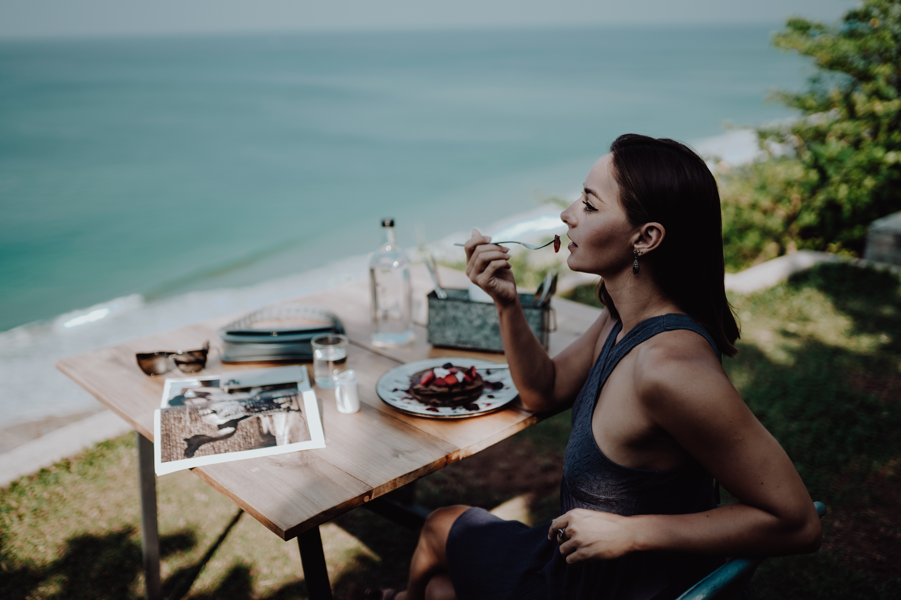 Enjoying dessert with ocean views